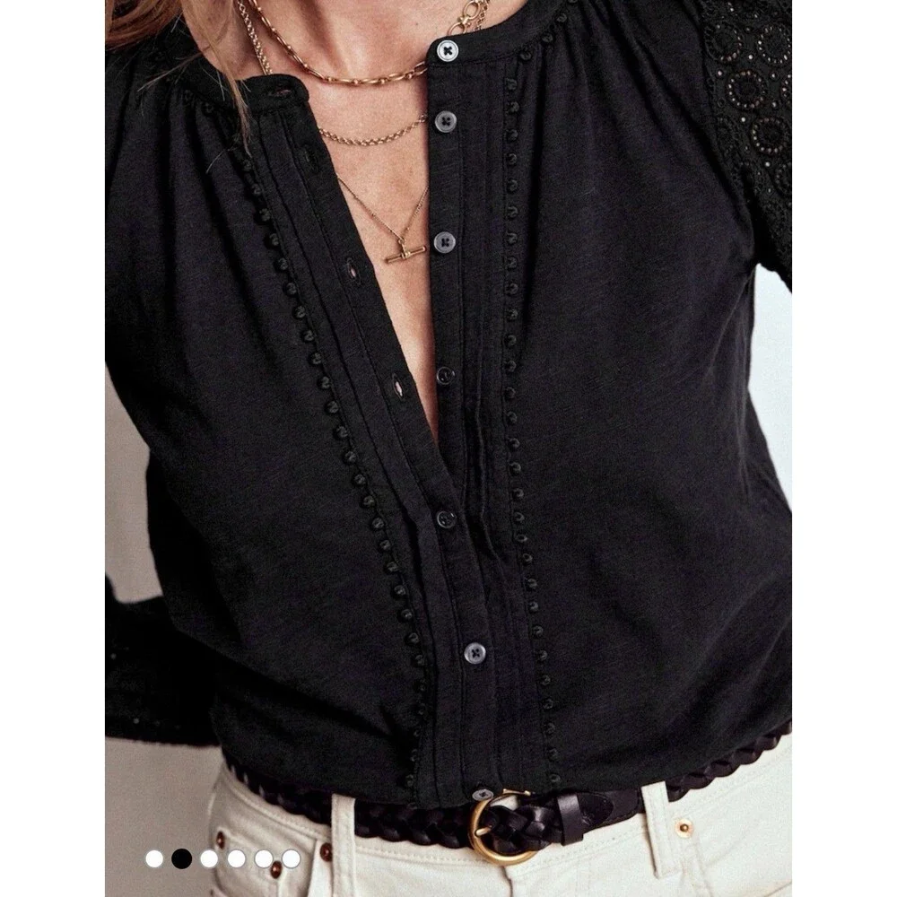 Boden Black Eden Broderie Jersey Shirt US16-18